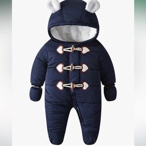 Cute navy blue baby snowsuit.